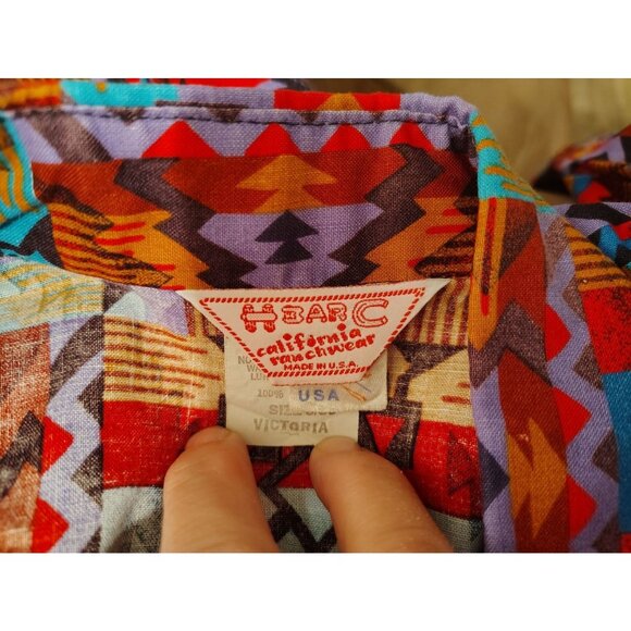 H Bar C Ranchwear Size 6/30 Southwest Aztec 100% Cotton, USA Medium Large Button - Picture 2 of 8